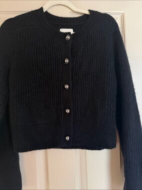 Abercrombie & Fitch Black Ribbed Button-Front Cardigan